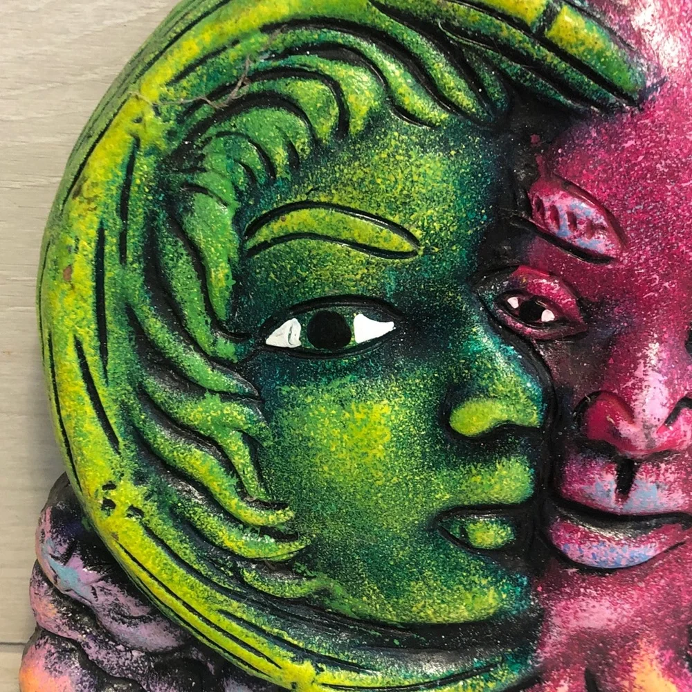 UPDATED! Hand Painted Celestial Sun and Moon Terracotta Wall Hanging
